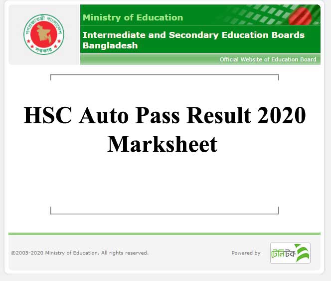 HSC AutoPass Result 2020 – Marksheet Available Now