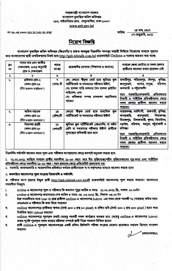 Geological Survey Bangladesh Job Circular 2021