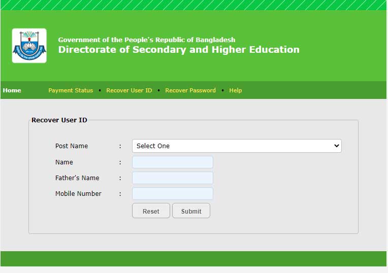 DSHE USER ID and Password Recovery