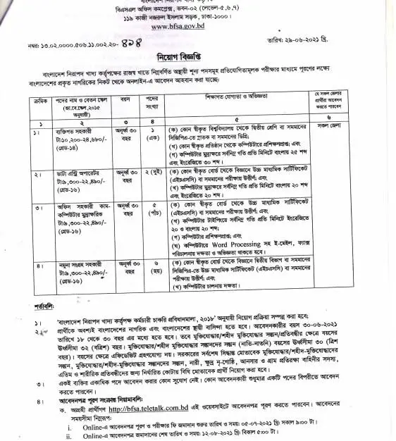 BFSA Job Circular 2021