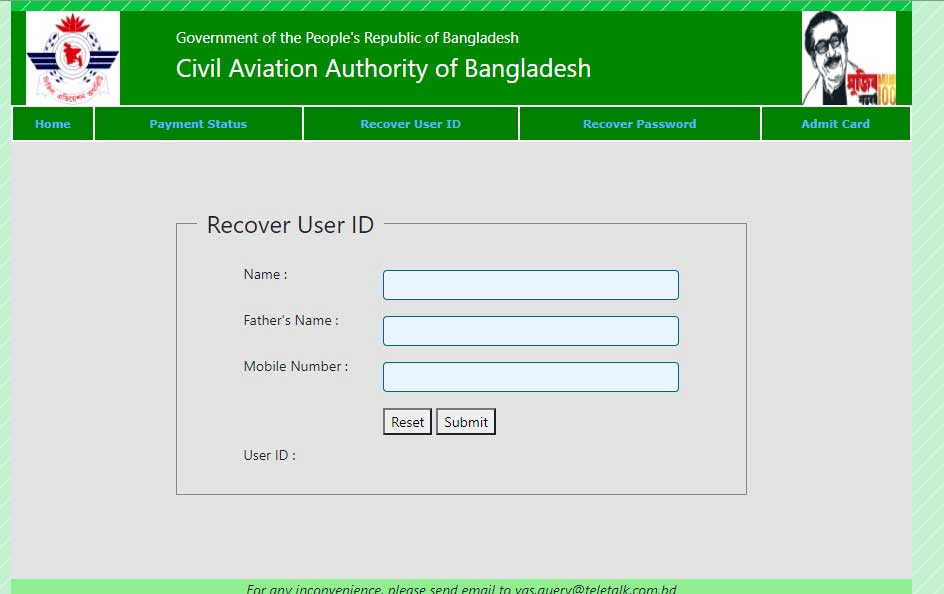 CAAB USER ID and Password Recovery