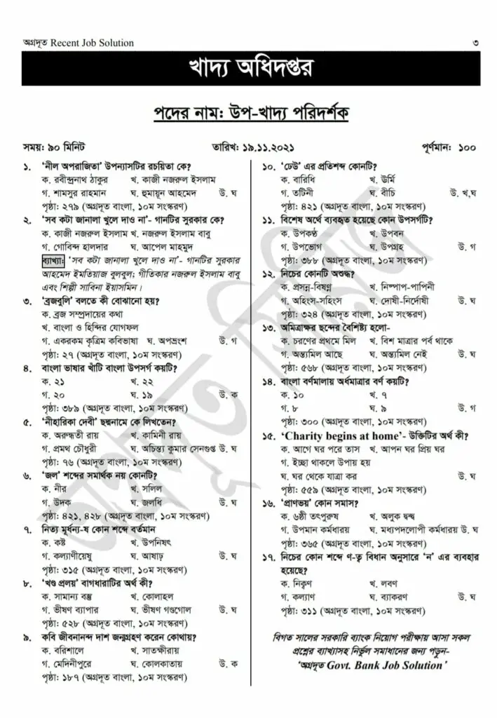 DGFood Sub-Inspector Question Solution 2021