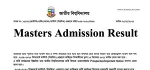 Masters Admission Result 2021