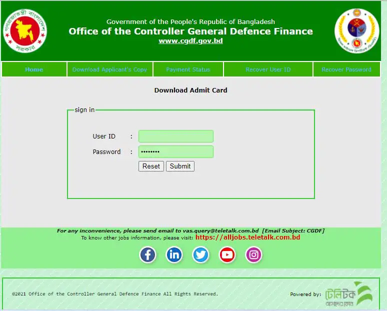 CGDF Admit Card 2022 Download