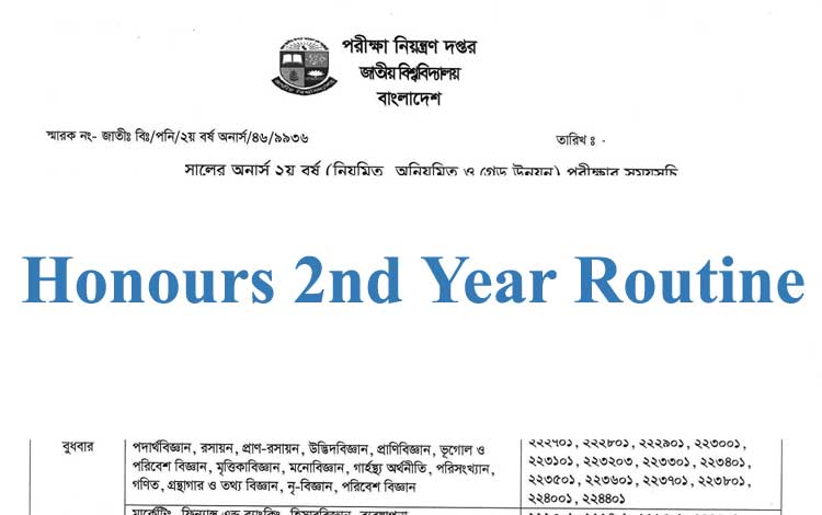 Honours 2nd Year Routine 2021(প্রকাশিত) – Session 2018-19