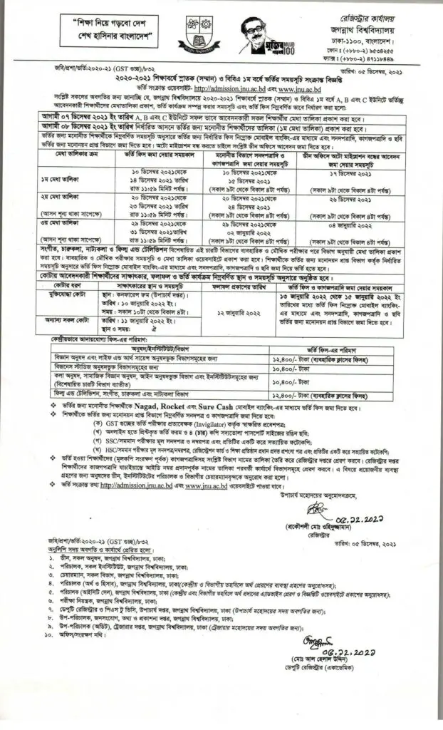 JNU Admission Result 2021