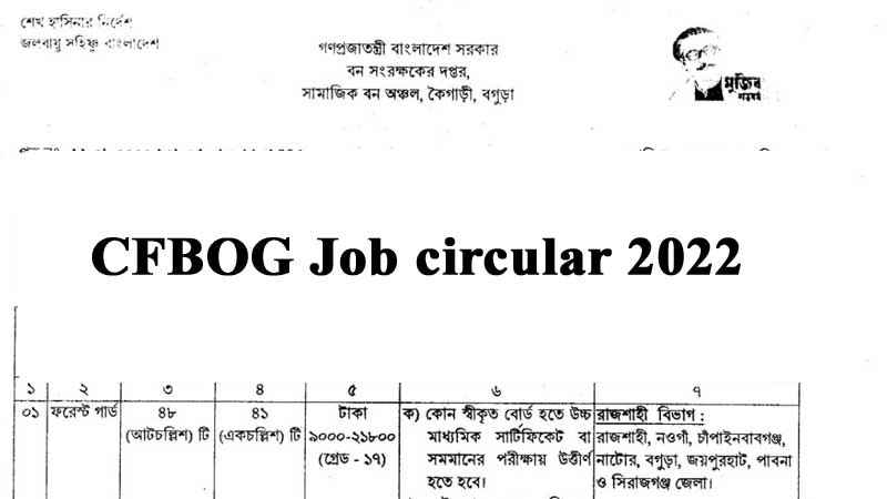 CFBOG Job Circular 2022(Forest Guard) – Office of the Conservator forest